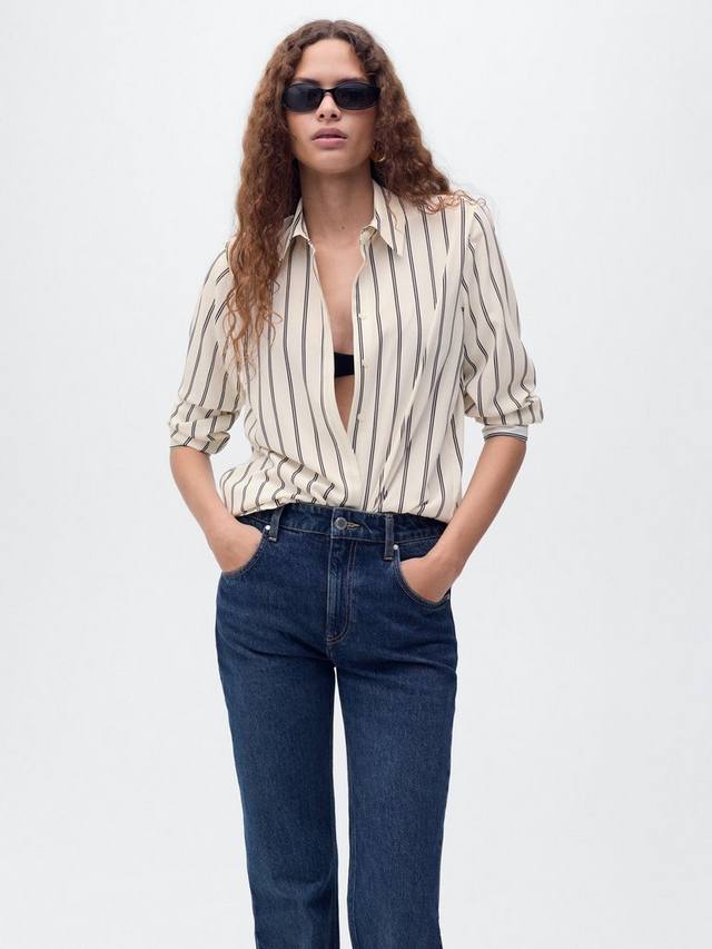 

Базовая полоска длинный рукав рубашка Mango, Natural White