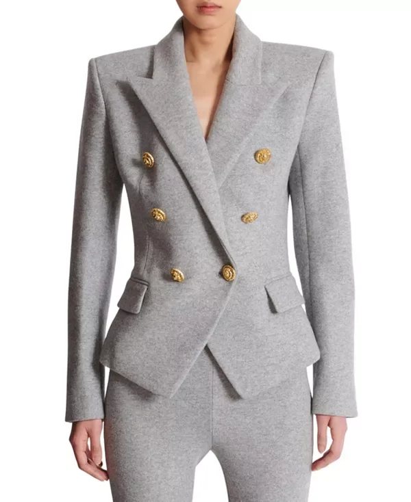Хлопковый трикотажный пиджак на 6 пуговиц Balmain, Grey