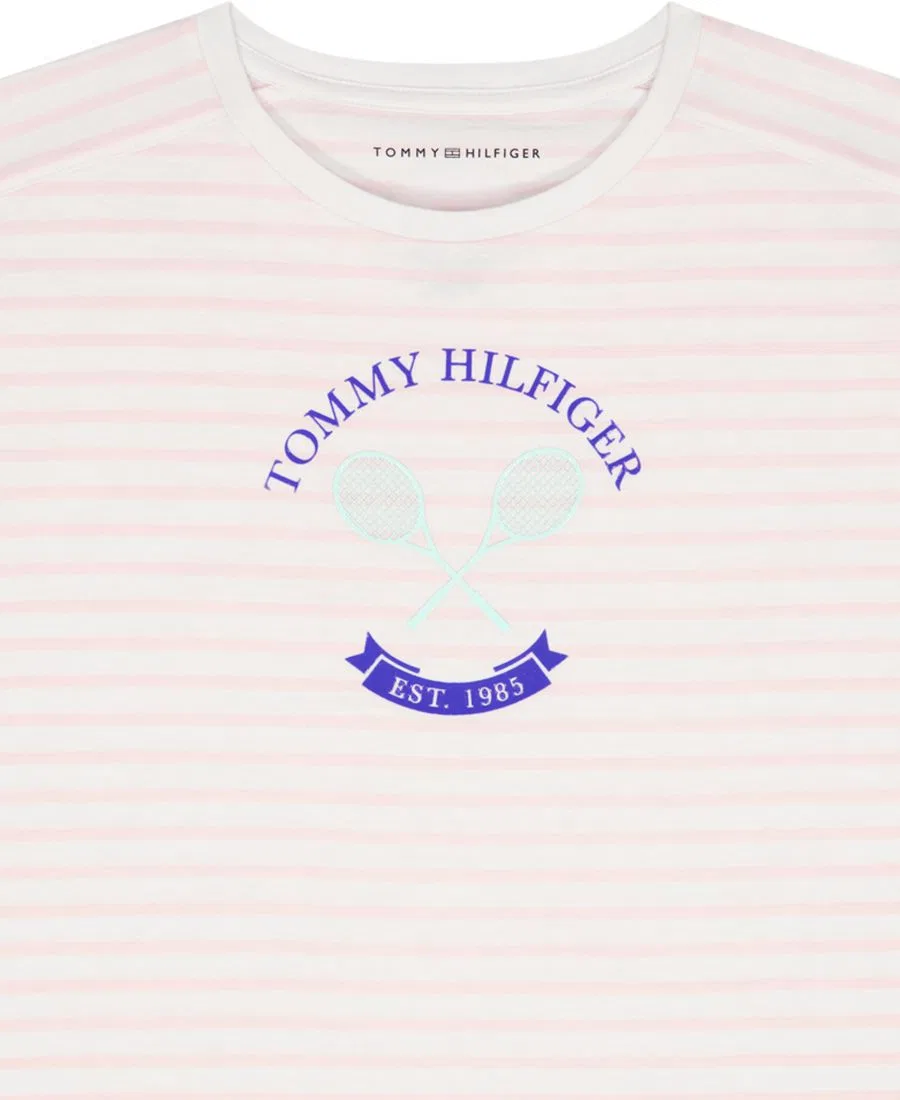 Футболка с круглым вырезом и полосками для девочек 7-16 лет Tommy Hilfiger, розовый — фото 4
