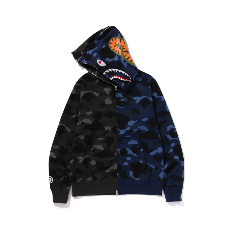 Футболка Bape Color Camo Separate Shark Full Zip Hoodie A BATHING APE, черно-синяя мультиколор BKC — фото 3