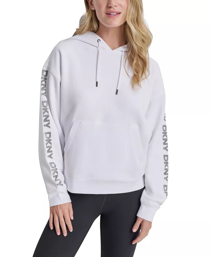 

Женская флисовая толстовка с капюшоном и логотипом из страз DKNY, белый