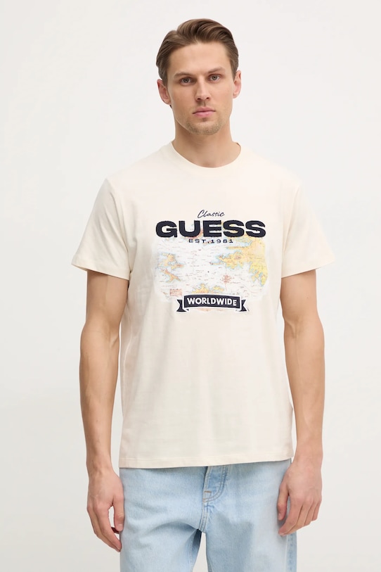 

Хлопковая футболка Guess, бежевый