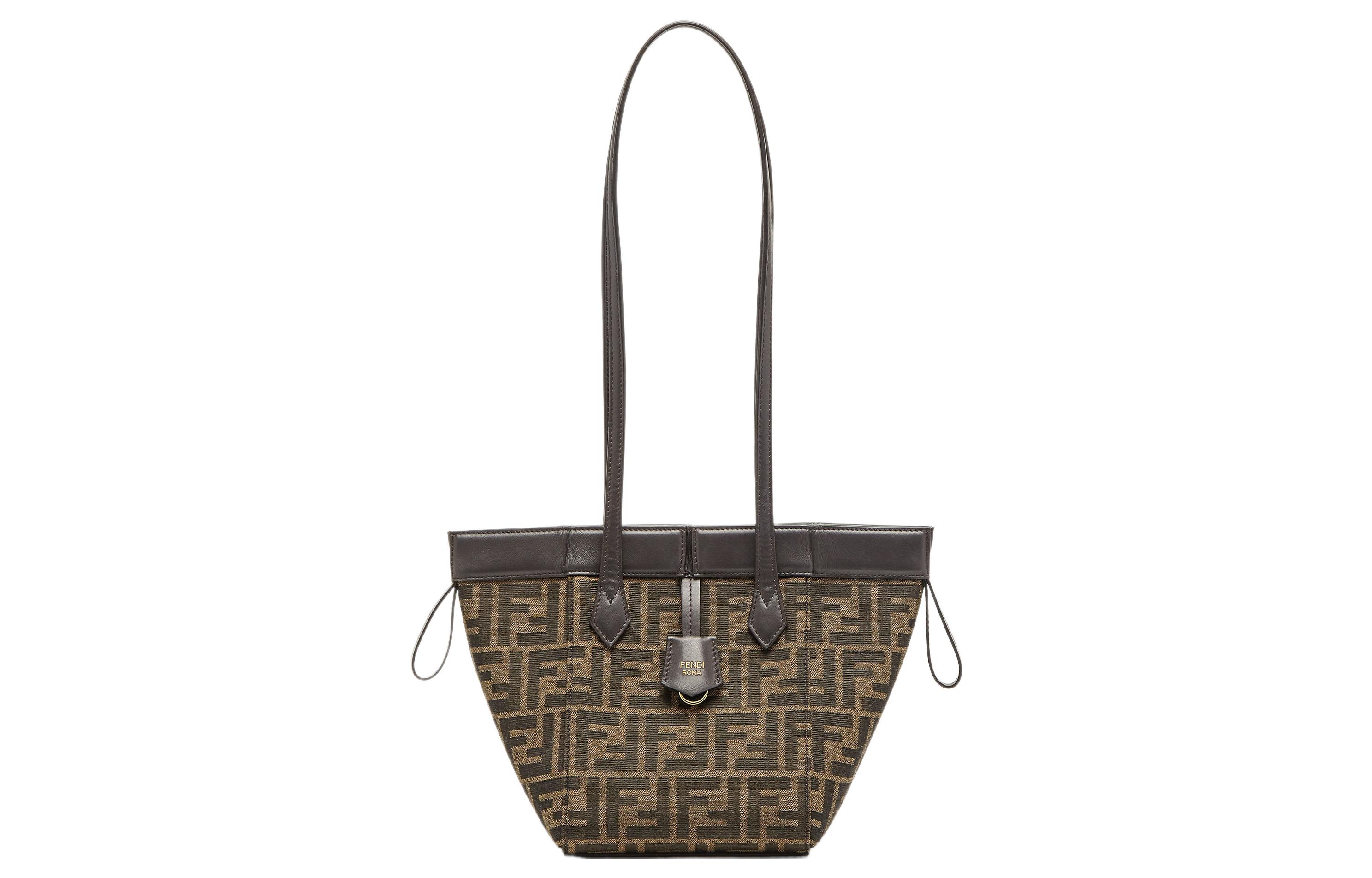 FENDI Хлопковая мини-сумка через плечо с телячьей кожей женская коричневая — фото 2