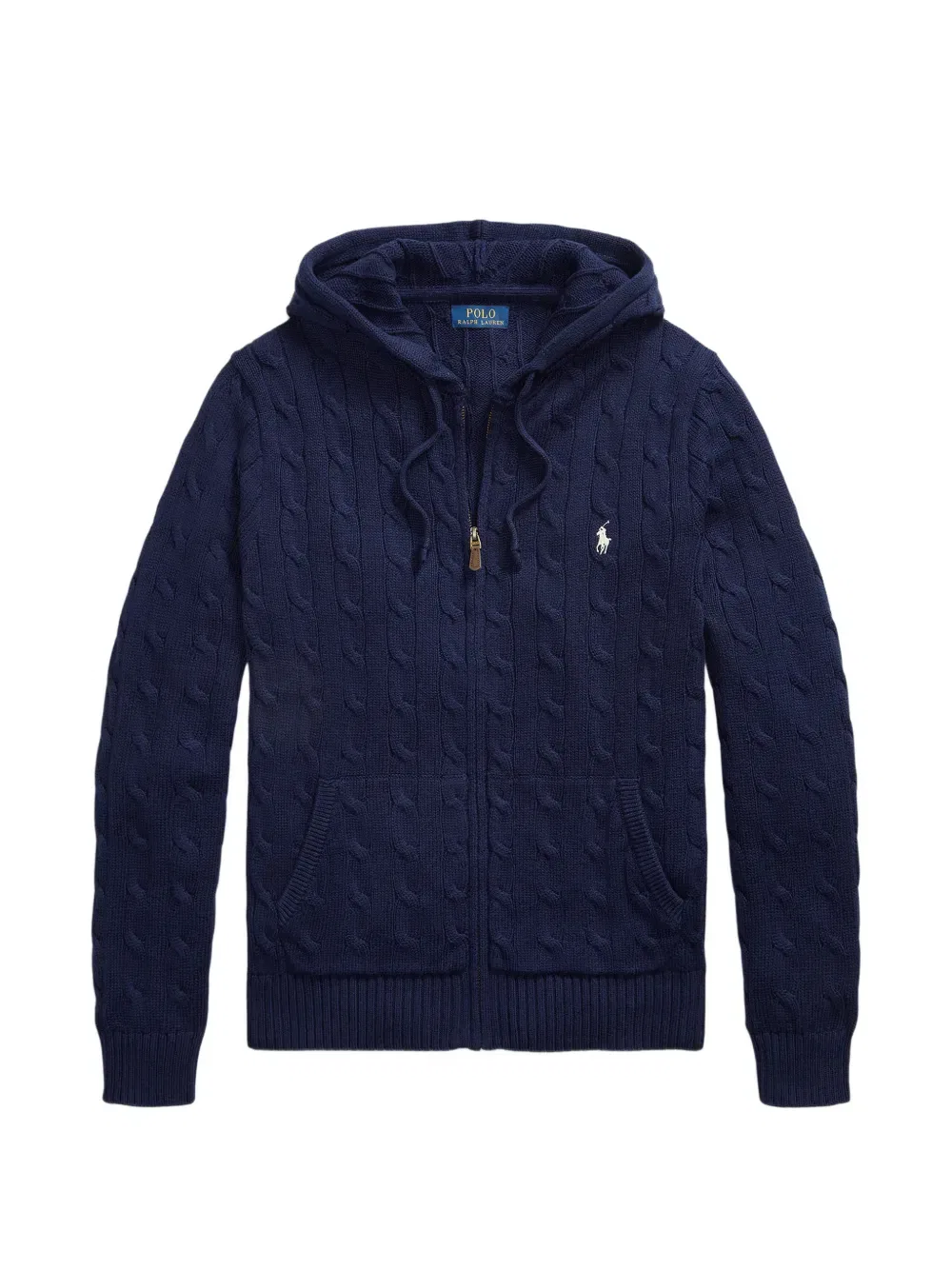 Кардиган с капюшоном и застежкой-молнией, связанный косами Polo Ralph Lauren, синий