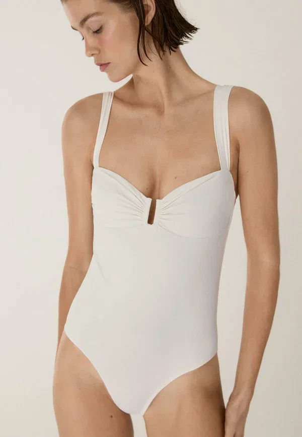 Купальник с присборенной деталью Massimo Dutti, белый