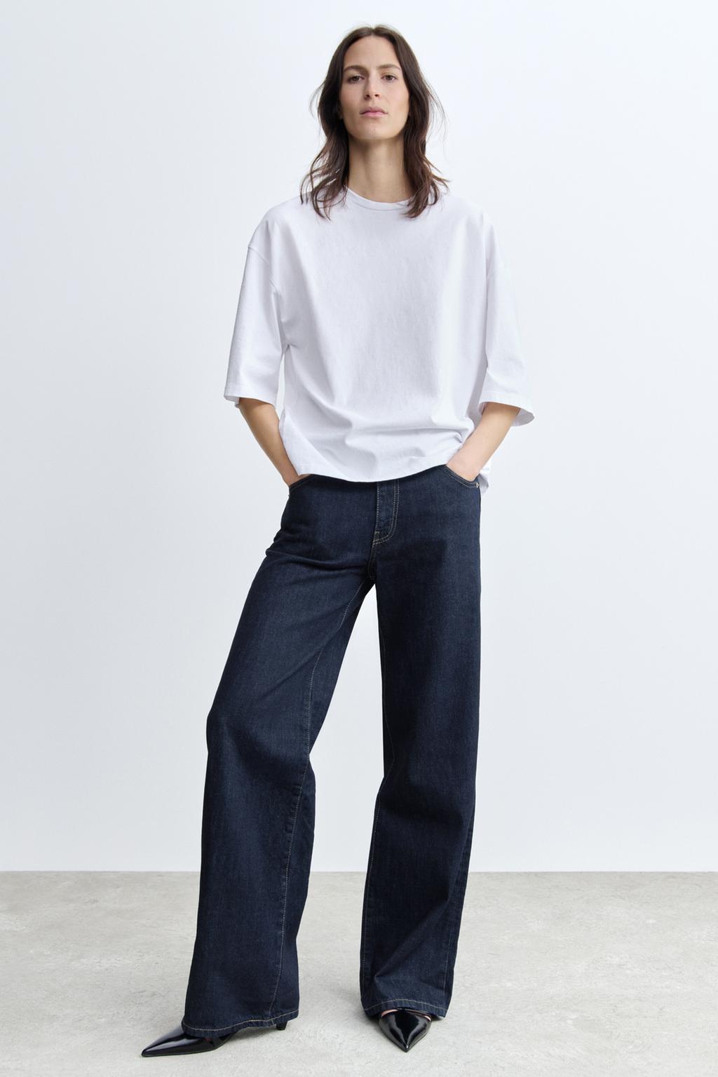

Широкие джинсы средней посадки ZARA, синий