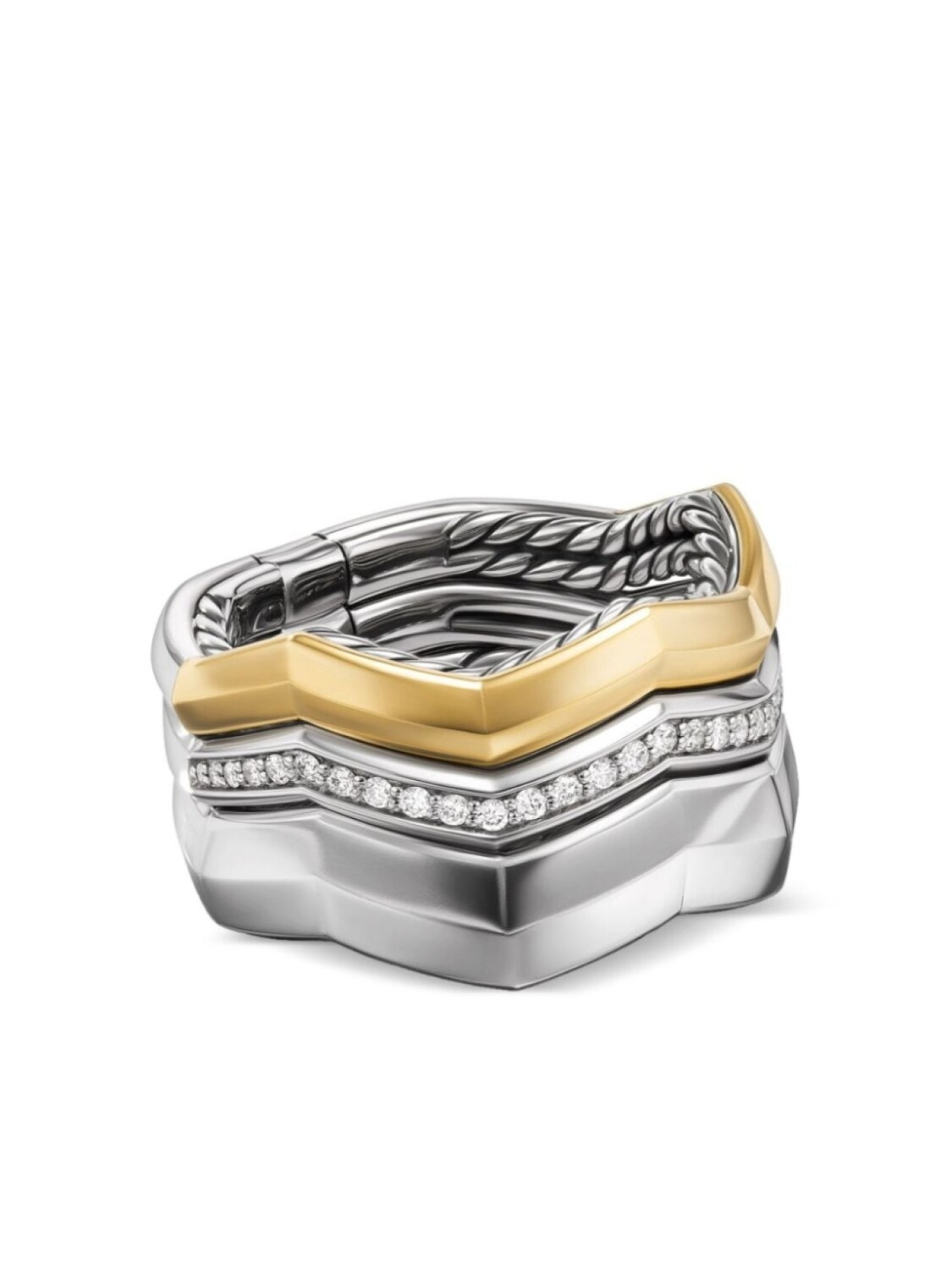 

Кольцо Stax из желтого золота и серебра с бриллиантом David Yurman, серебряный