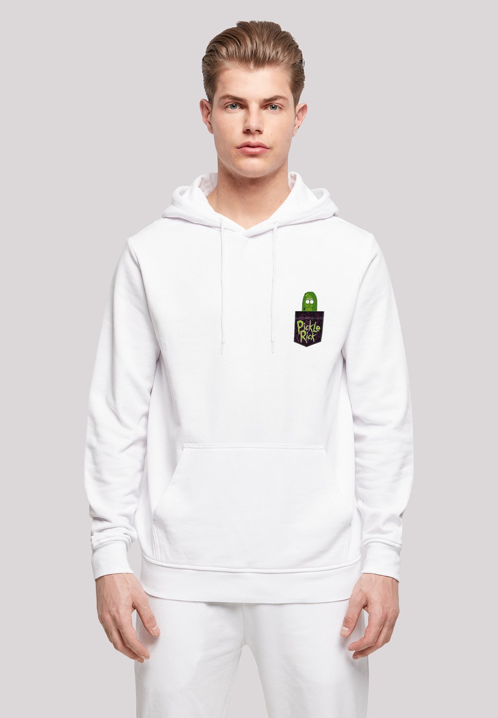 

Толстовка RICK UND MORTY PICKLE RICK BRUST DRUCK - Hoodie F4NT4STIC, белый