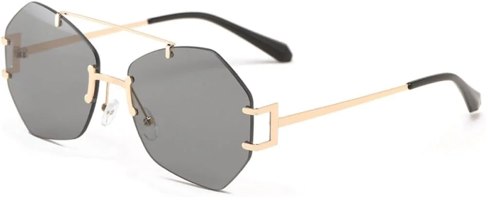 

Солнцезащитные очки без оправы с многоугольными металлическими линзами и двойным оправом для женщин и мужчин, защита от ультрафиолета UV400 MTZJH, One Color