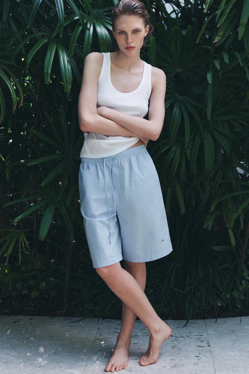 

Хлопковые шорты пижамные бермудские острова ZARA, цвет Pastel blue