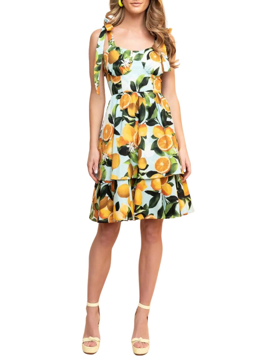 

Лимонный принтованный поплиновый платье с поясом в мультиколоре Rachel Parcell