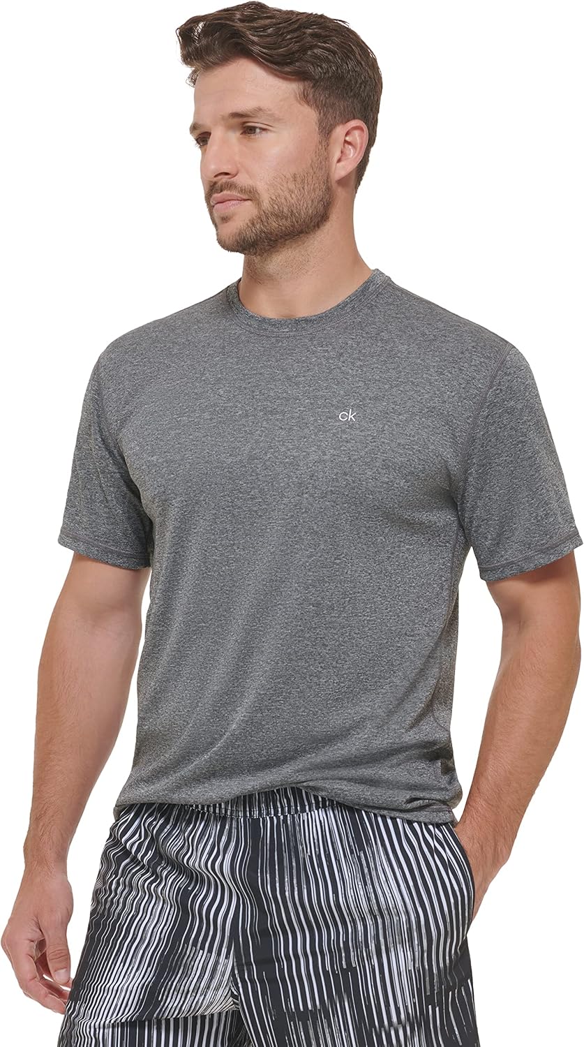 Calvin Klein Mens, легкий, быстросохнущий, с коротким рукавом, защита от ультрафиолетового излучения 40+, Grey Heather — фото 2