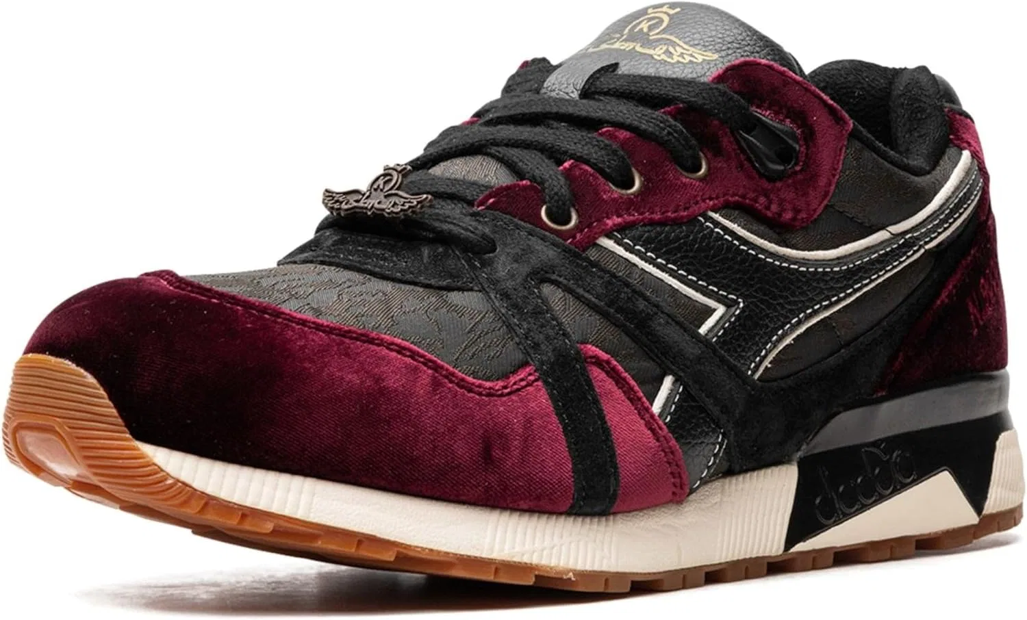 Мужские кожаные кроссовки Diadora Limited Edition N9000 винного цвета, Black — фото 4