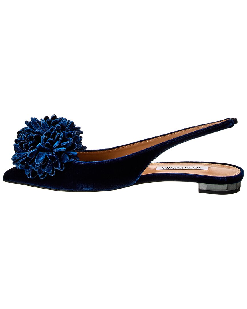 Туфли-лодочки Aquazzura Couturier Velvet Slingback Flat, синий — фото 2
