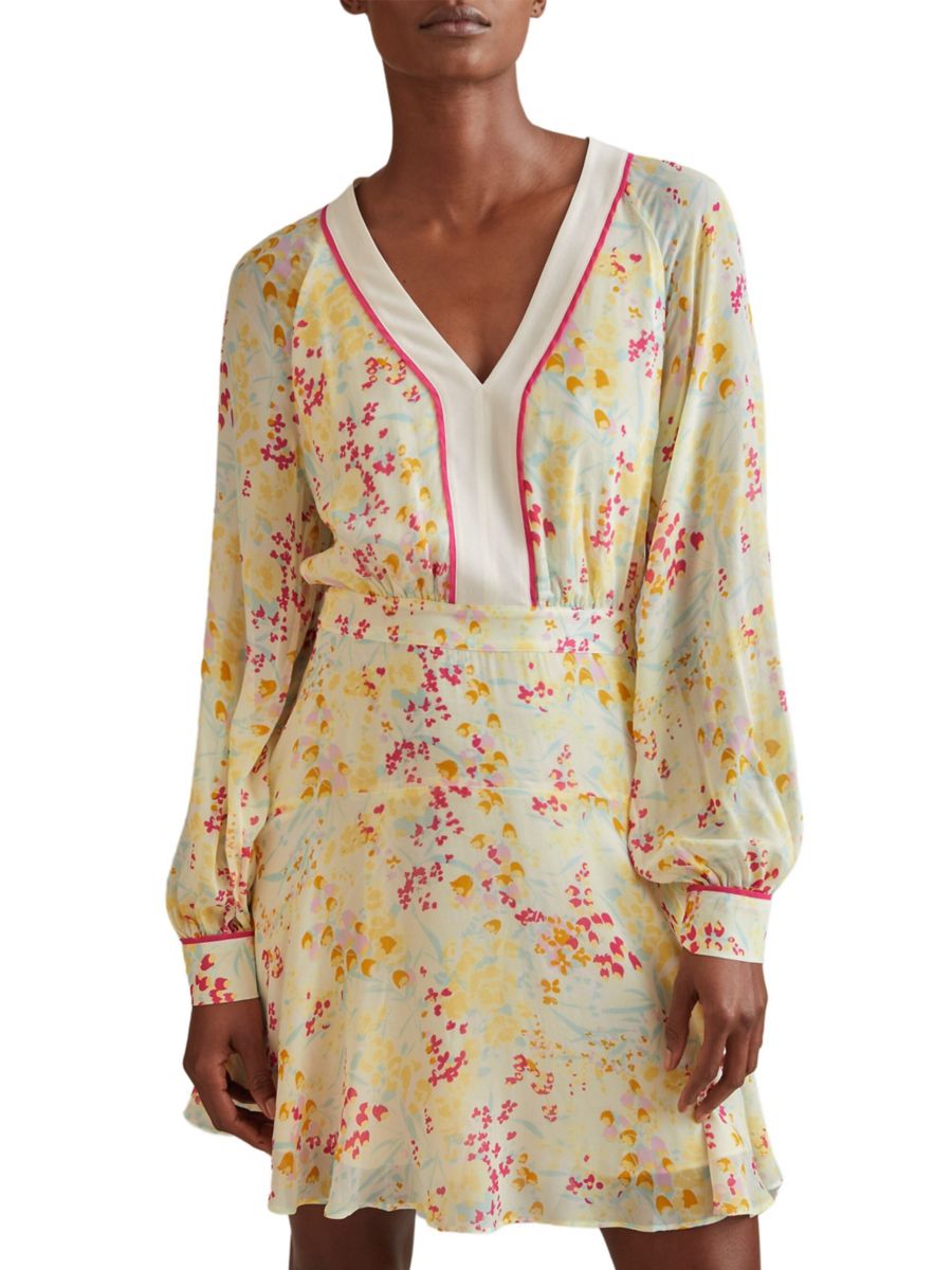 

Мини-платье Molly с цветочным принтом и рукавами-фонариками Reiss, цвет Yellow Multicolor