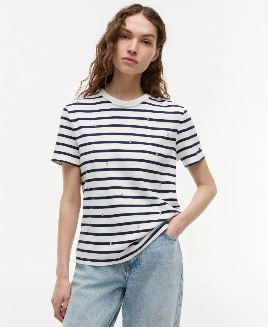 Женская ребристая футболка с круглым вырезом Tommy Hilfiger, темно-синий