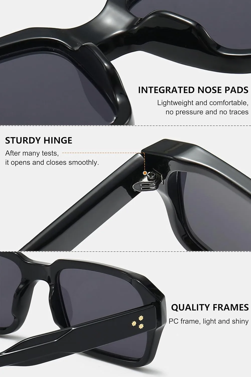 

Ретро прямоугольные солнцезащитные очки без поляризации для мужчин и женщин, квадратные пластиковые модные солнцезащитные очки ALKAHE, Black Frame Black Grey Lens