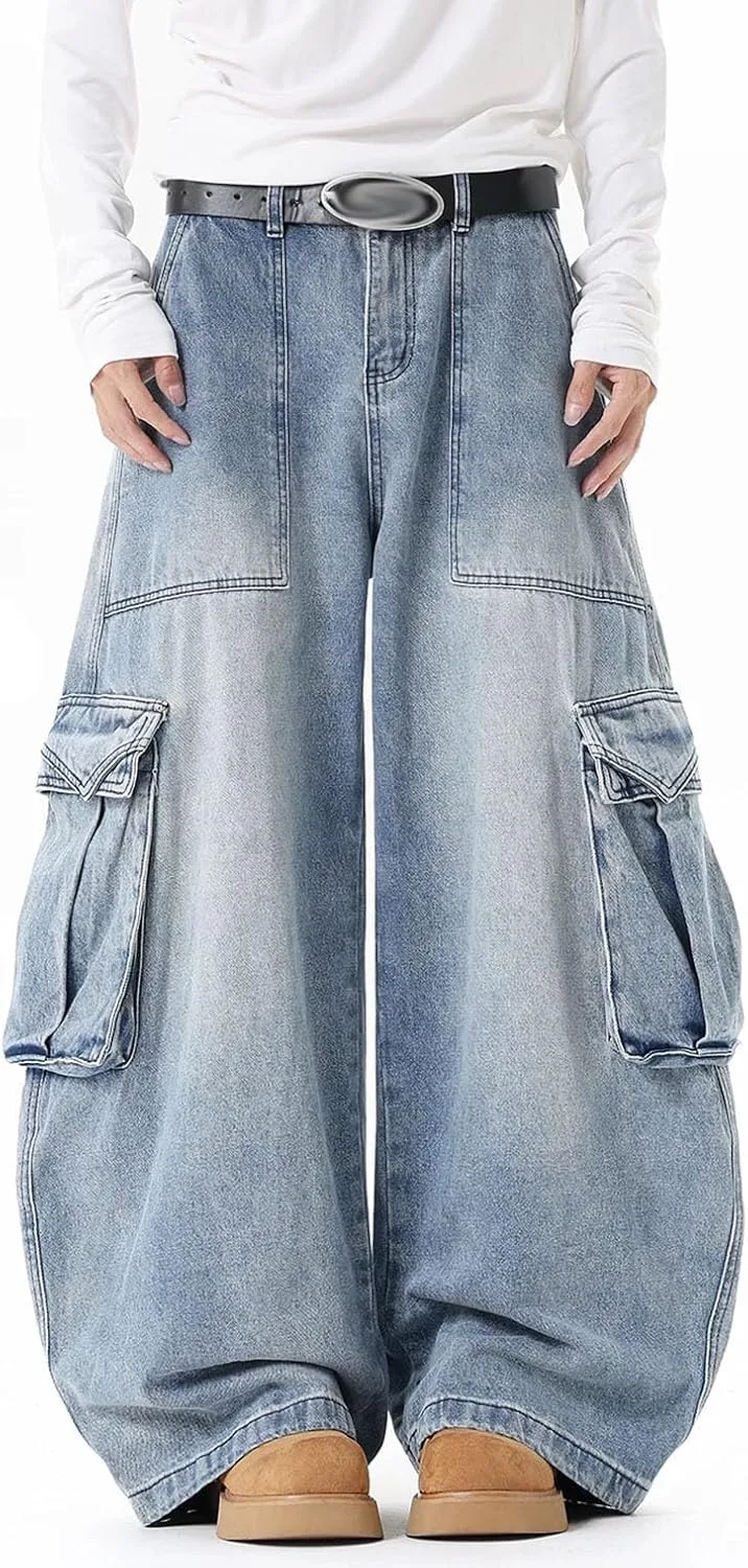 

Джинсы карго для женщин и мужчин, мешковатые, с высокой талией Hugboom