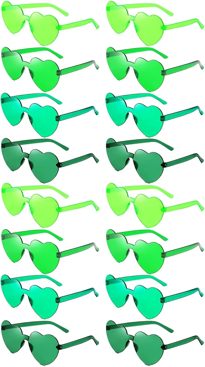 

16 очков в форме сердца без оправы, ретро-очки для вечеринок, цветные, градиентные, прозрачные, забавные очки для взрослых унисекс SUNOVELTIES, Green Gradient Color