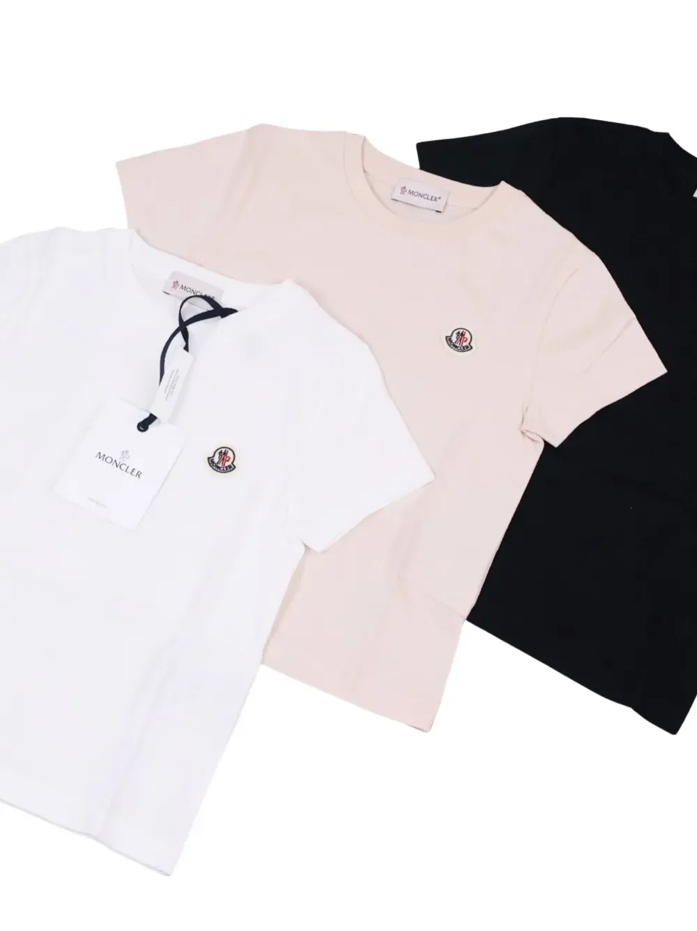 Футболки с логотипом и нашивкой (комплект из трех штук) Moncler Enfant, розовый — фото 2