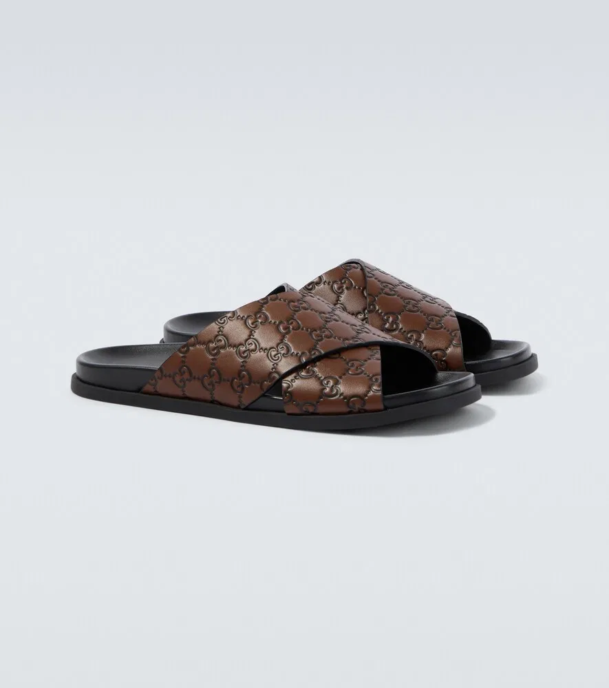 Кожаные шлепанцы GG Gucci, коричневый