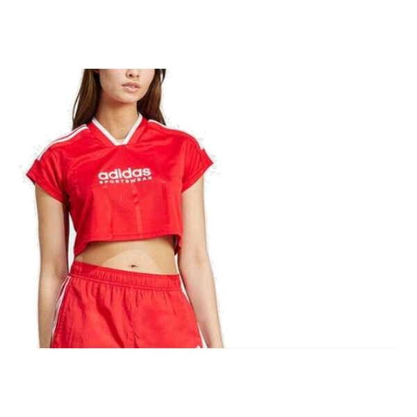 Футболка tiro cut 3 полоски укороченный джерси Adidas, красный — фото 3