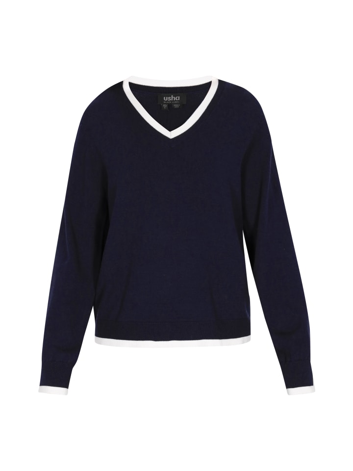 

Женский свитер темно-синего цвета с оттенком белого usha BLACK LABEL