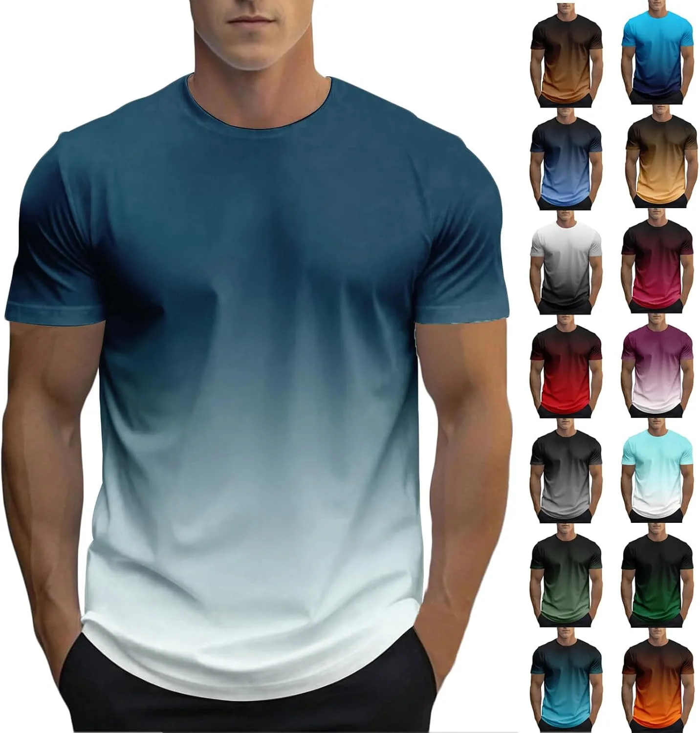 

Мужская футболка с градиентом, лето 2026, короткий рукав, свободный крой