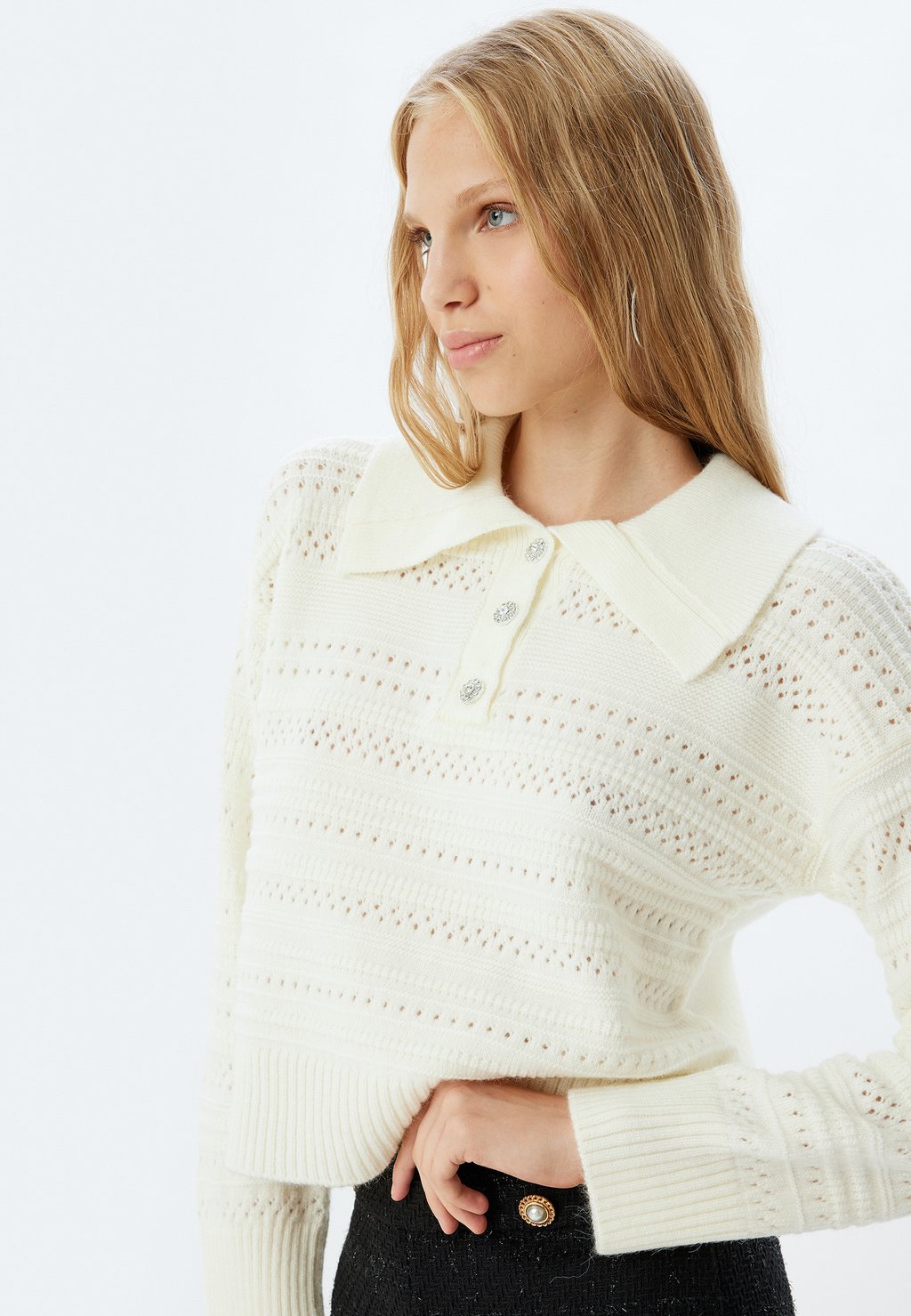 

Топ с длинными рукавами AJOURE BUTTONED Koton, молочный