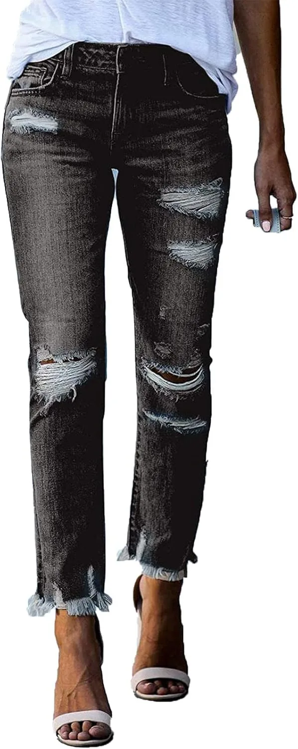 

DGHM-JLMY женские джинсы slim fit с потертостями и рваным краем