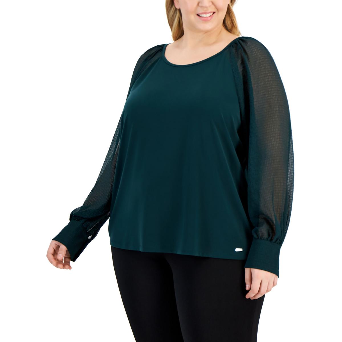 

Женская блузка с длинным рукавом и круглым вырезом Calvin Klein, цвет malachite