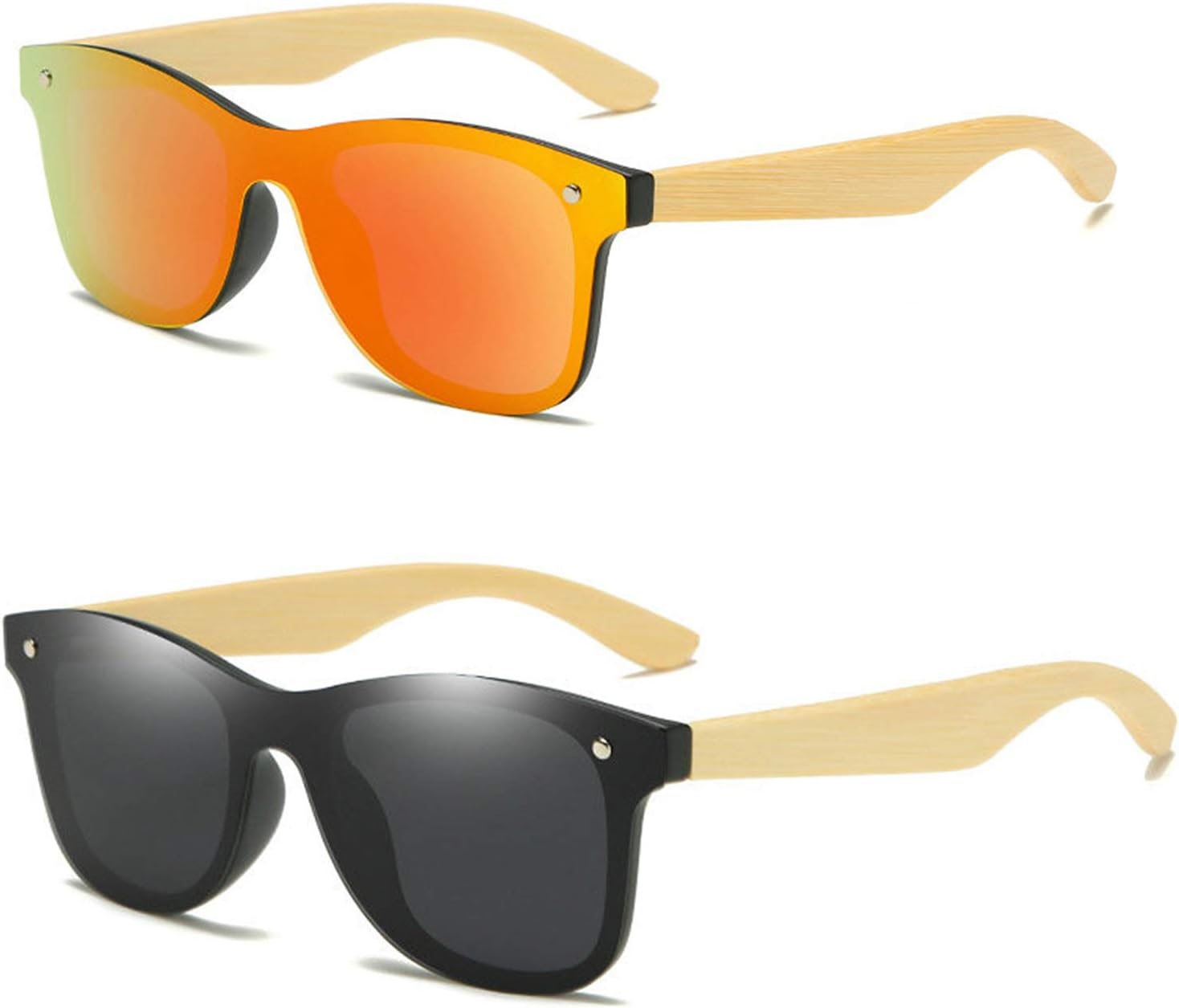 

Солнцезащитные очки Willochra из дерева с поляризацией для мужчин и женщин - бамбуковые деревянные солнцезащитные очки с зеркальными линзами, разноцветные, ручной работы, 2pack-red&black