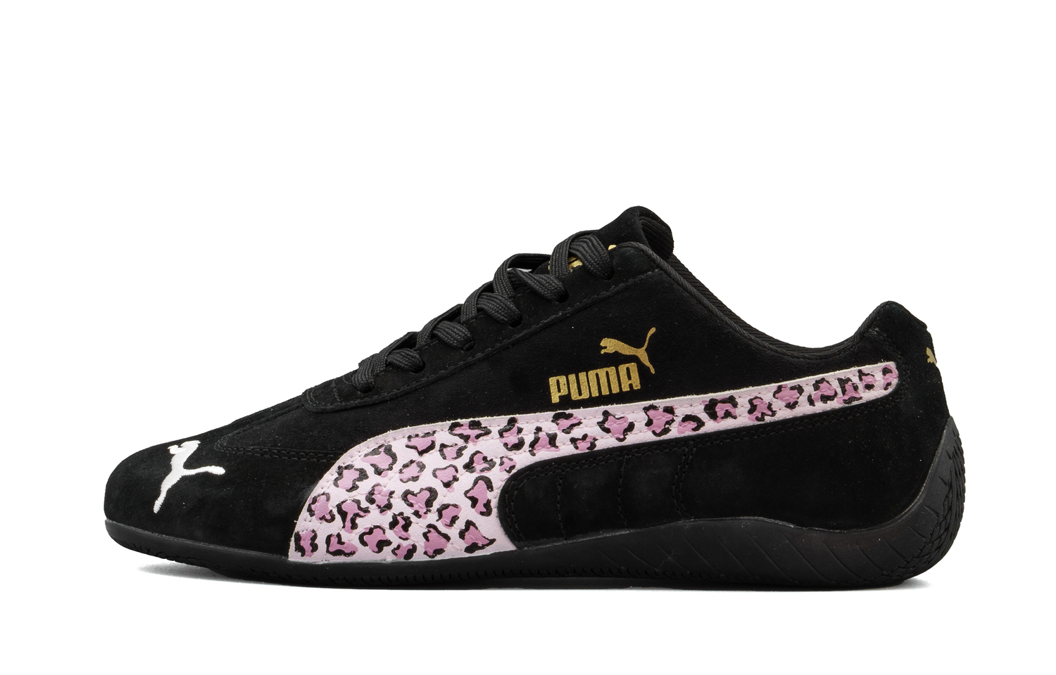 

Puma Повседневные низкие кроссовки Speedcat с розовым леопардовым принтом, износостойкие, унисекс, черный с золотыми элементами