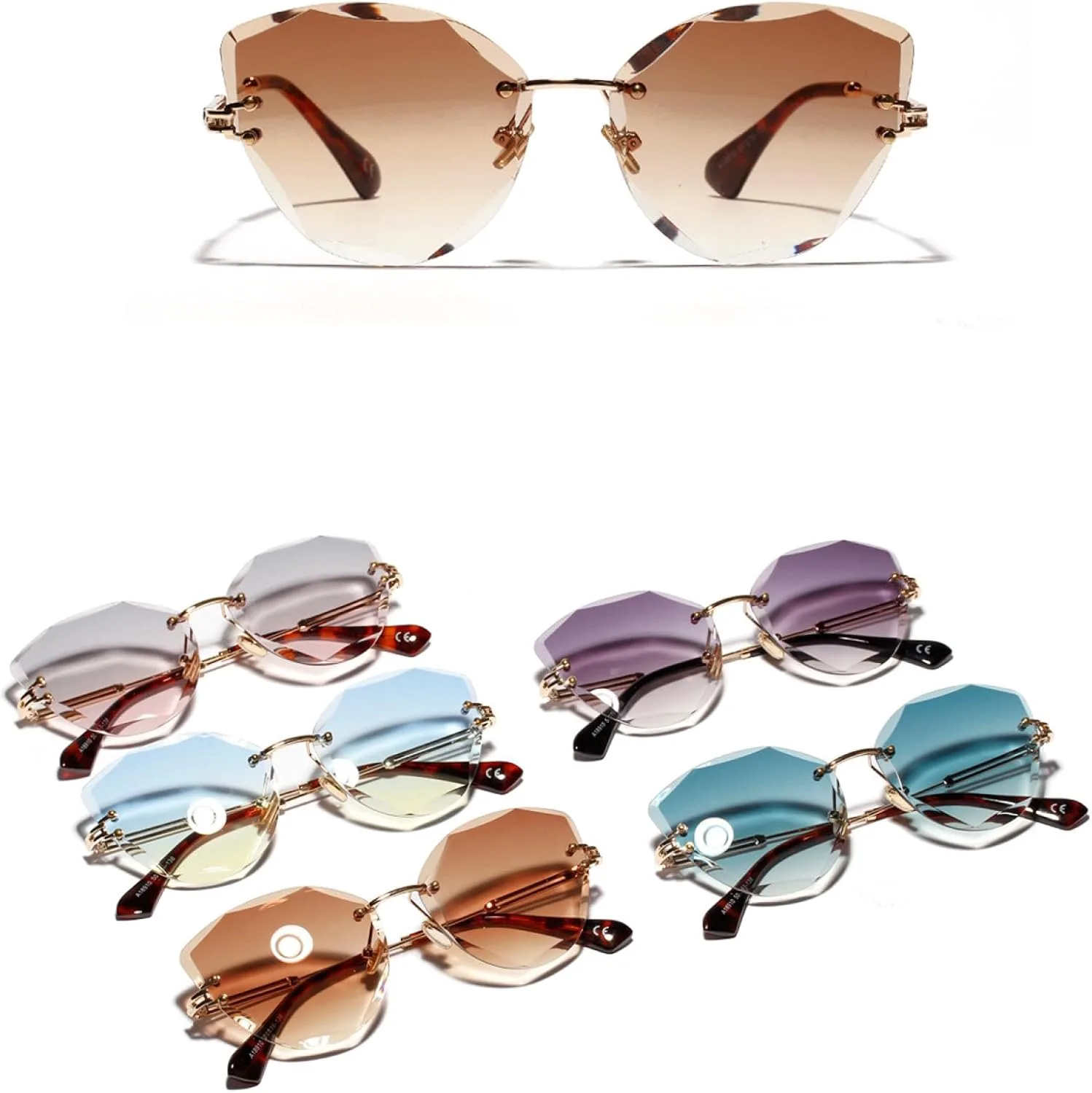 

Ретро металлические солнцезащитные очки «кошачий глаз» без оправы, градиентные, модные, с бриллиантовым блеском, защита от УФ-излучения UV400 Generic, Gradient Grey