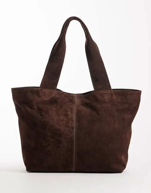 

Шоколадная замшевая сумка-тоут со швами ASOS DESIGN