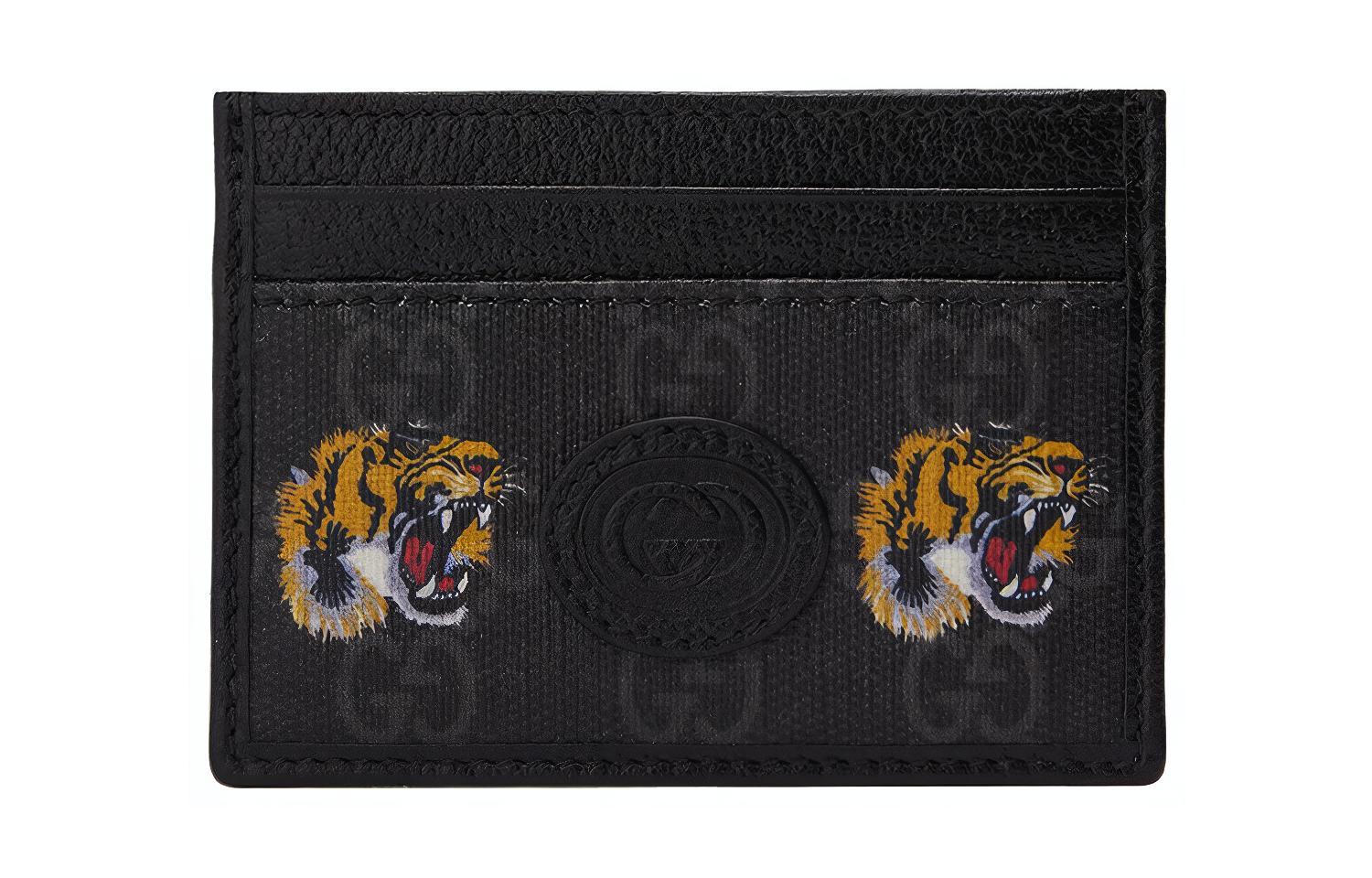 

GUCCI Кошелек для карт Canvas с кожаной отделкой, мужской, черный
