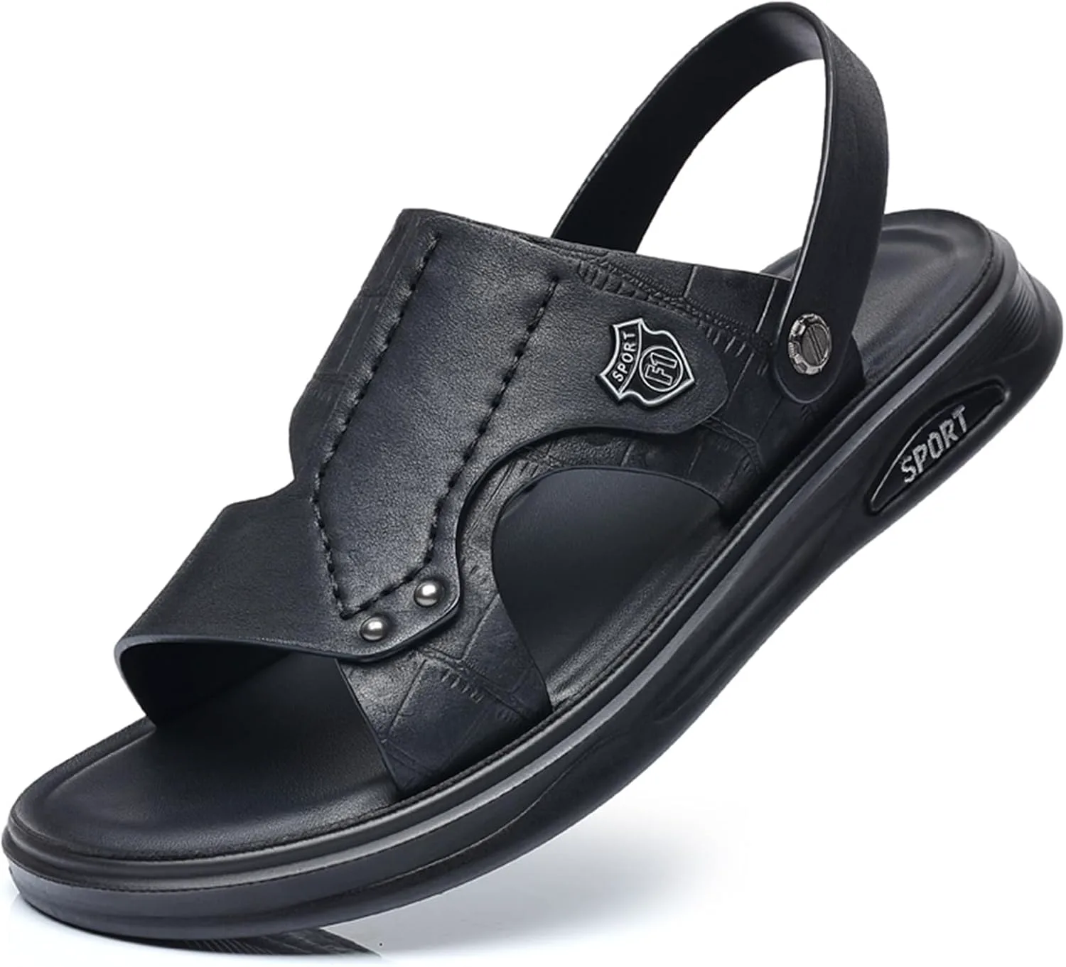 

Мужские спортивные сандалии на открытом воздухе из натуральной кожи с открытым носком для пляжа Abborora, черный