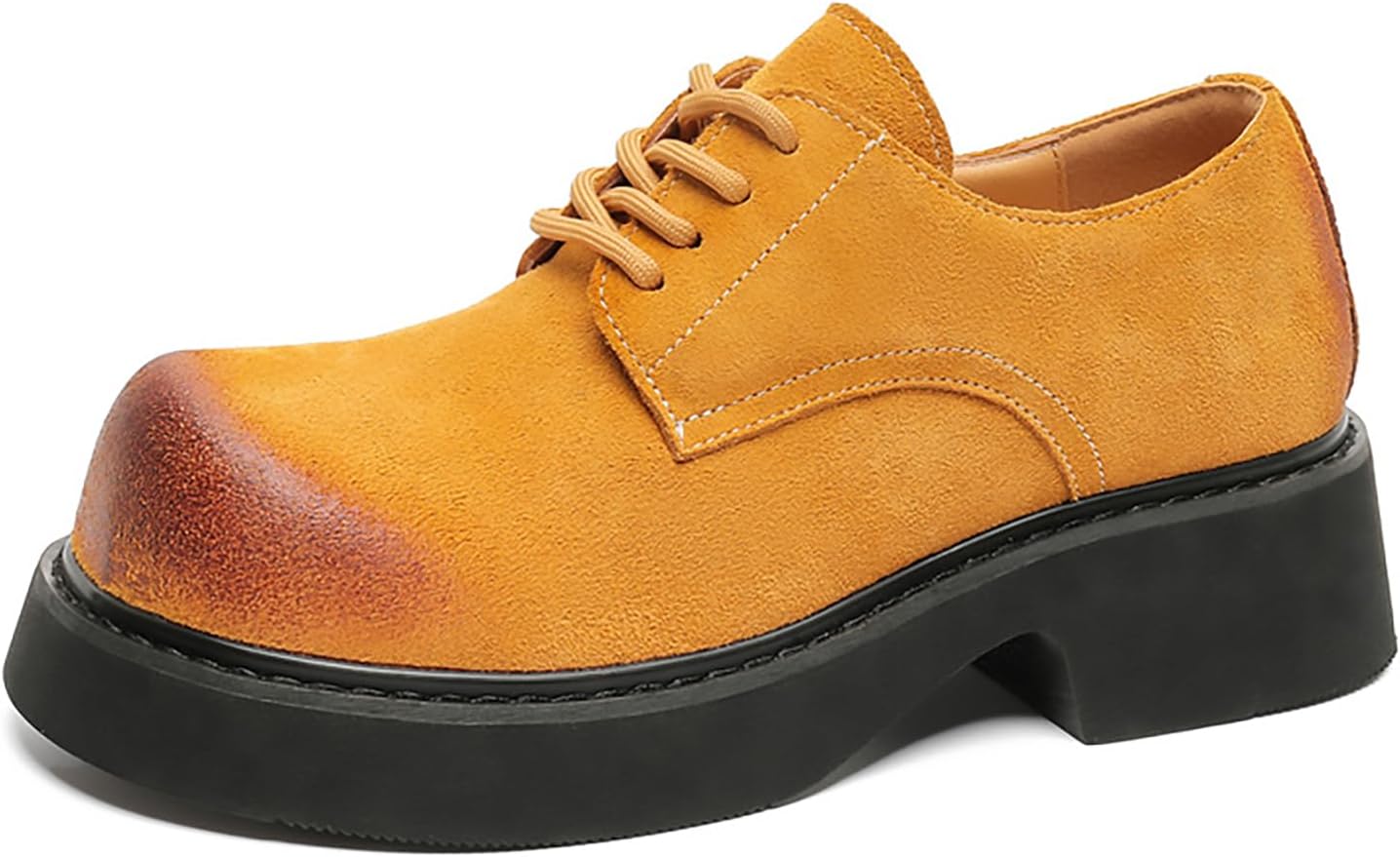 

Мужские британские оксфорды на массивной платформе, замшевая кожа, большой круглый носок, массивный каблук, нескользящая подошва, дерби, повседневные туфли с шнуровкой для делового и официального офисного стиля Bwseobg, желтый