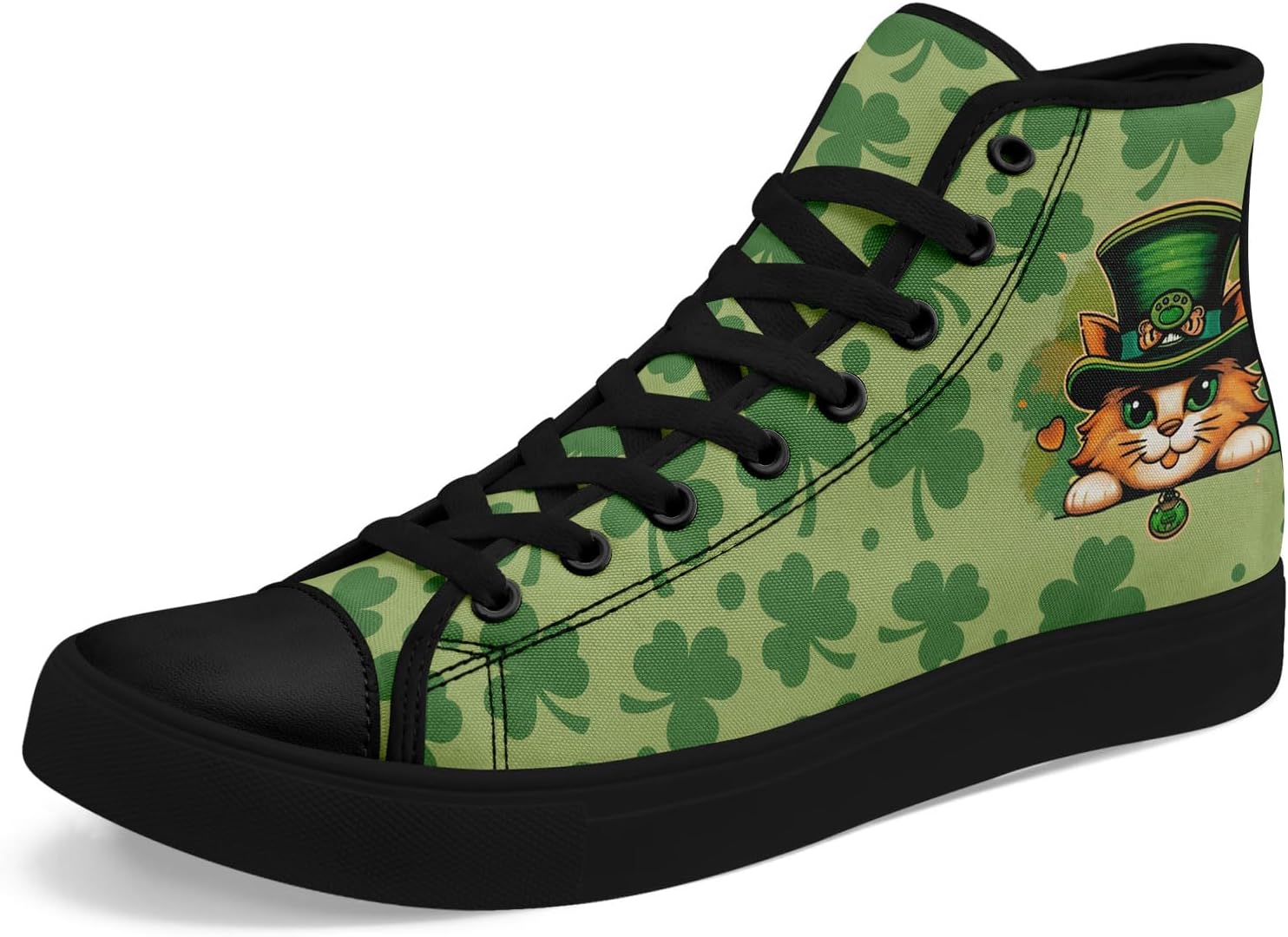 

Высокие кеды на шнуровке ко Дню Святого Патрика с принтом счастливого клевера и лепрекона, унисекс, легкие повседневные кроссовки для мужчин и женщин Awsole, черный/зеленый