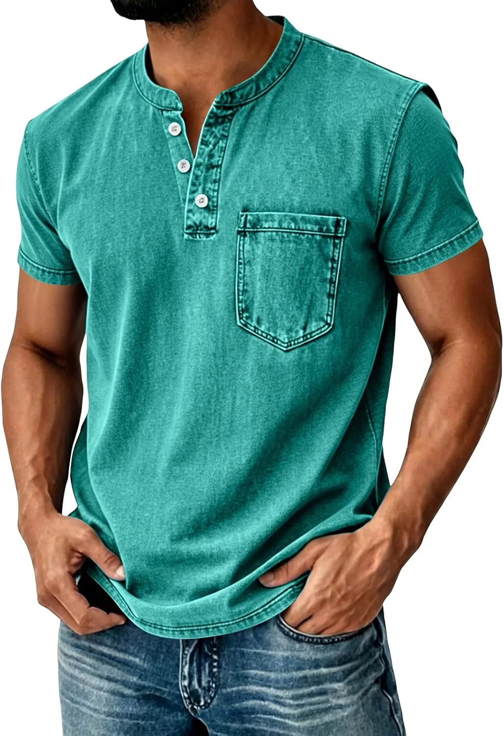Мужская футболка-поло Henley, хлопок, Ou95-green