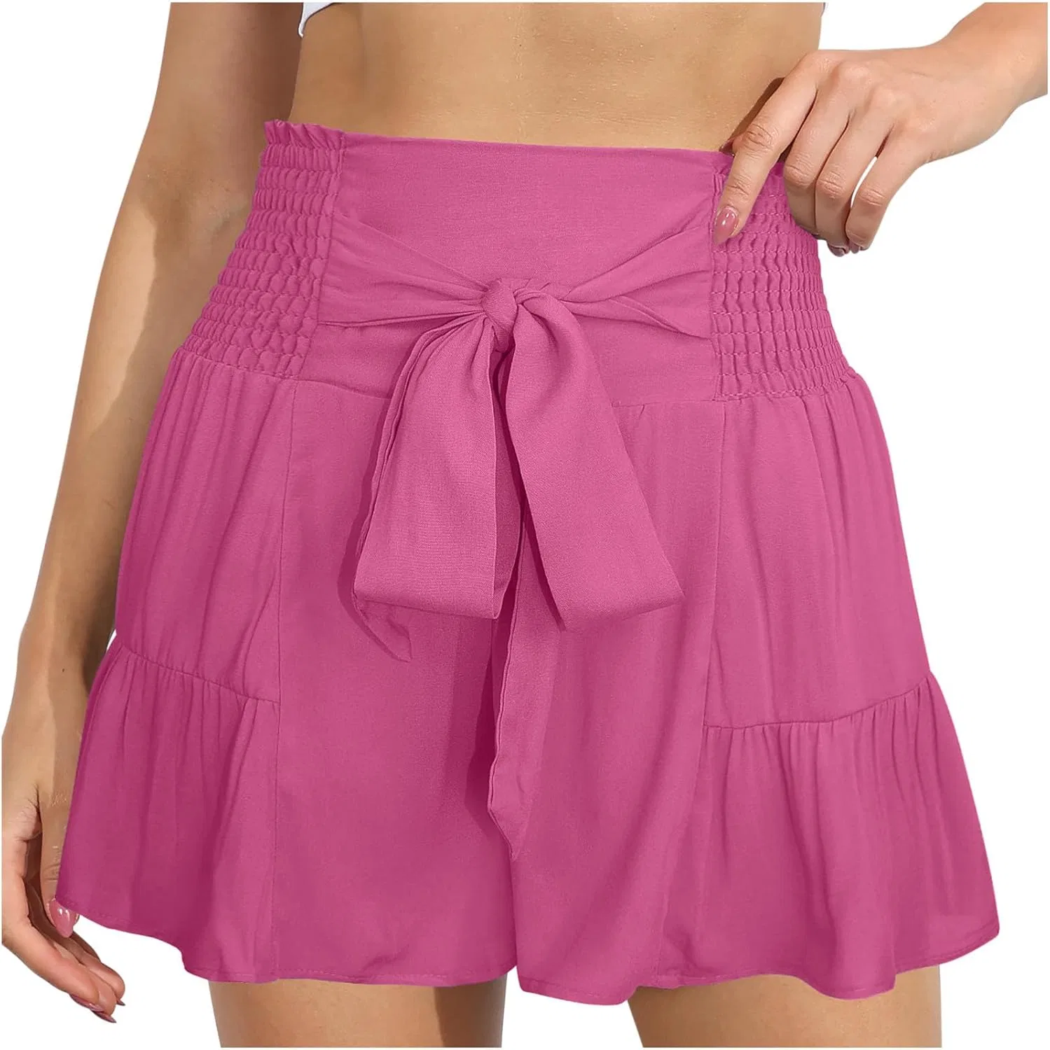 Шорты для женщин с широкими штанинами, высокая талия, оборки, Generic, Hot Pink