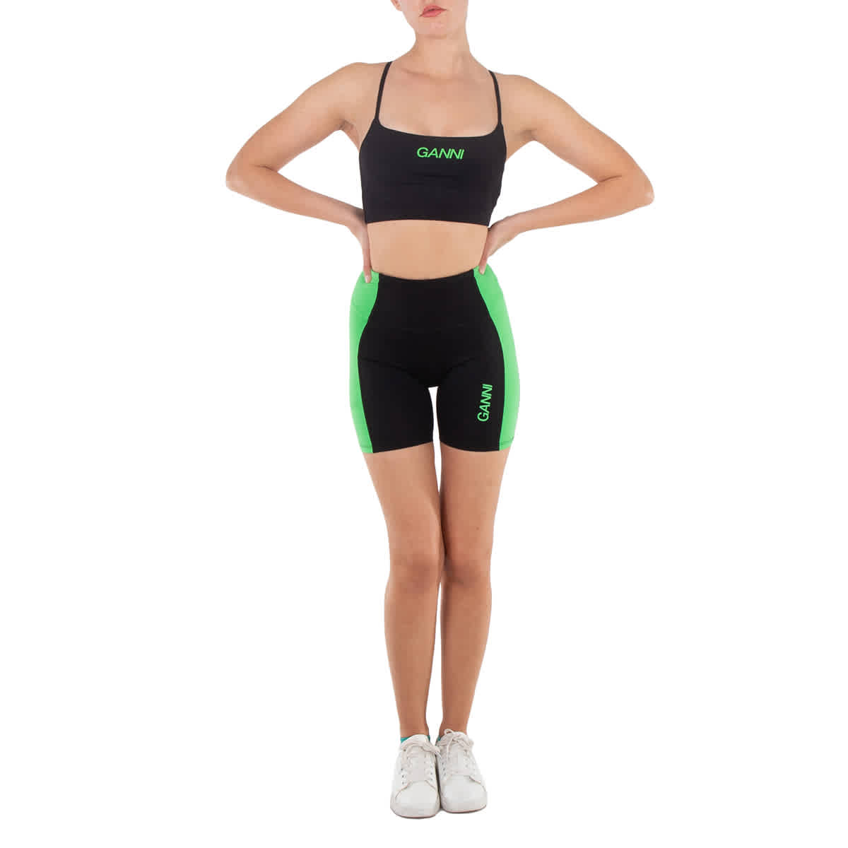 

Ganni Женский черный укороченный топ с логотипом