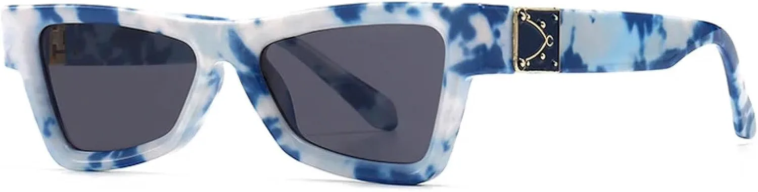 

Ретро-солнцезащитные очки «кошачий глаз» для женщин, модные, сине-белые, с узором, винтажные, для мужчин, с защитой от УФ-излучения UV400 WNCKSQ, Blue White Gray