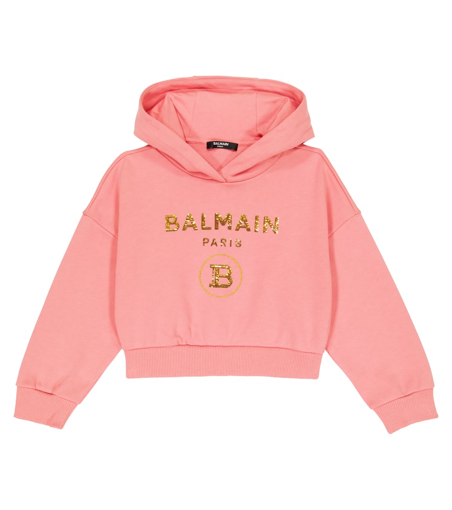 

Худи из хлопка с логотипом из страз Balmain Kids, 533-Corallo
