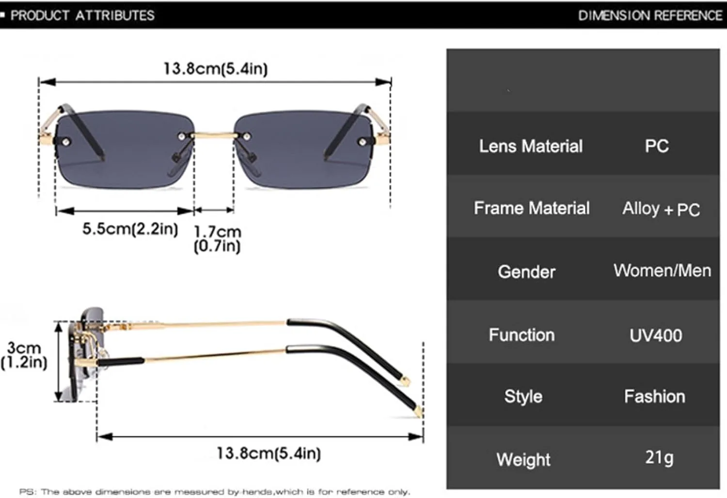

Модные прямоугольные женские солнцезащитные очки в винтажном стиле без оправы с прозрачными линзами Ocean Gradient, мужские очки UV400 VFDHN, Golden Blue Gradient