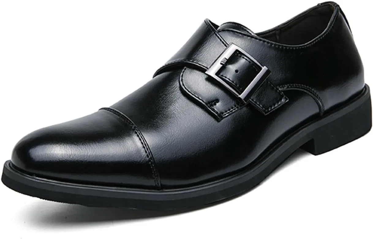 Лоферы мужские из кожзама, Monk Strap Loafers, Black Abborora