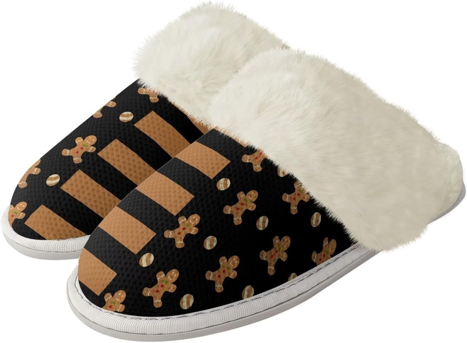 

Рождественские дизайнерские хлопковые тапочки для женщин и мужчин с противоскользящей подошвой для дома и улицы, удобные домашние тапочки, пушистые тапочки Zhangruoheng, Christmas Gingerbread Man Stripe Print