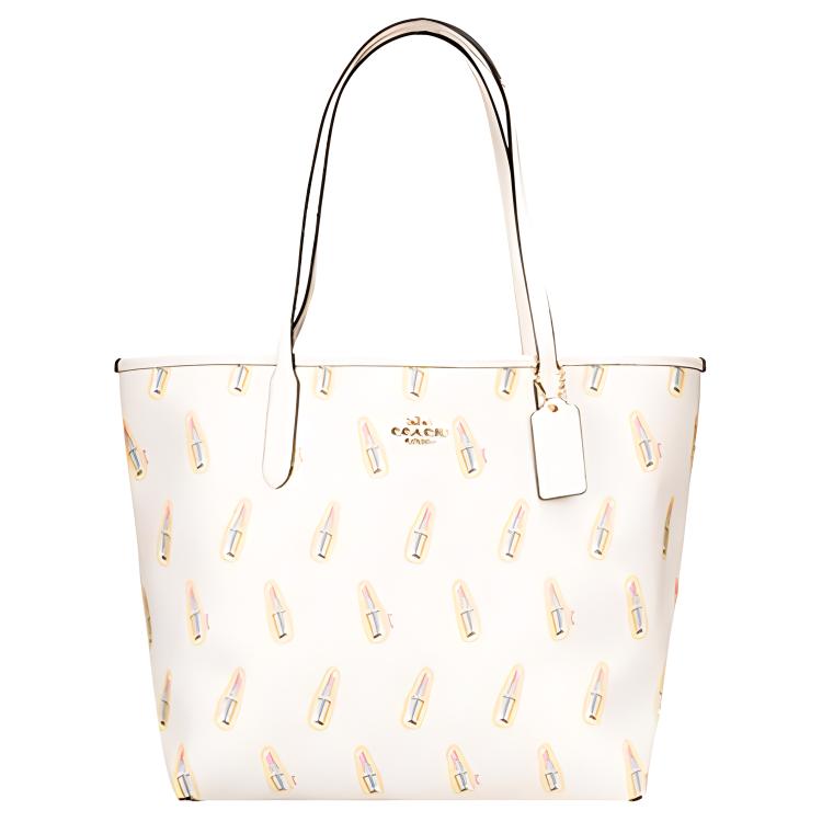 

Сумка-шоппер из холста с кожаными деталями, большая женская сумка через плечо белого цвета COACH