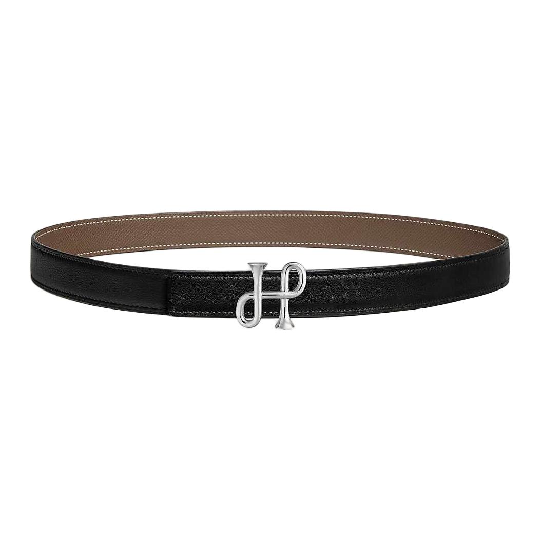 

HERMES Ремень из телячьей кожи унисекс, черный, ширина 2,4 см