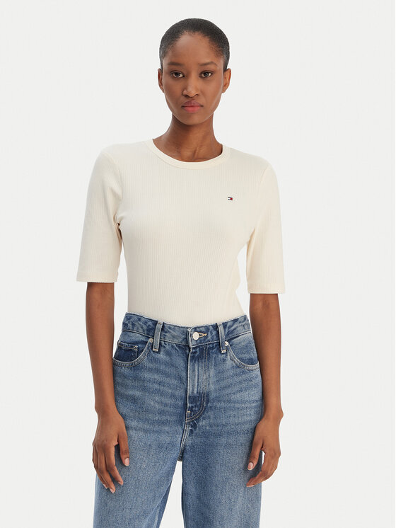 

Футболка slim fit WW0WW47308 Tommy Hilfiger, экрю, Белый, Футболка slim fit WW0WW47308 Tommy Hilfiger, экрю